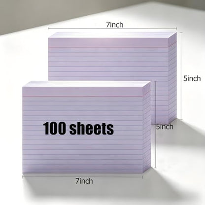 5x7 Purple Index Cards 100 Count, Large Ruled Note Cards with Rings for Creative Notes — 160gsm Heavy Cardstock Lined Flashcards for Vocabulary, Language Learning & Home Filing - color: Purple