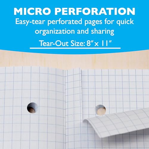 BAZIC PRODUCTS Quad-Ruled Wireless Notebook, Reversible 4/5 Grid, 80 Ct | 80 sheets; reversible 4-sq and 5-sq per inch grid; 8.5 x 11 in; Glue-bound flat spine; 80 C