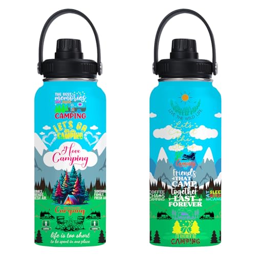 Camping Insulated Stainless Steel Water Bottle 32oz, Camping Vacuum Travel Tumbler Cup for Men Women Friends Campers - color: Camping
