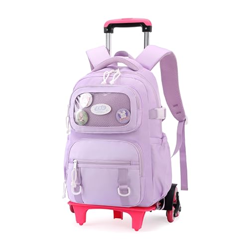 Mfikaryi Rolling Backpacks for Girls Plain School Backpack Cute Girls Backpack with Wheels - color: 5a# Purple-6 Wheels