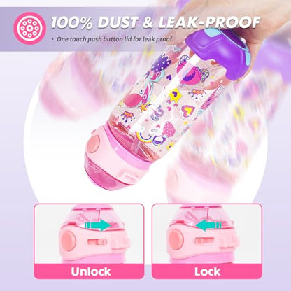 Kids Water Bottle with Straw/Lanyard for School Kids Girls Boys, 22oz BPA Free Child Drinking Water Bottle One-Click-Open Leak-Proof Locking Flip Lid for School Sport Travel - color: H10. Flower Fairy