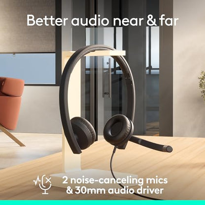 Logitech H570e USB Headset with Microphone for PC and Mac, USB-A Wired Headset with Stereo Sound, Noise-Canceling Mics and Inline Controls, Certified for Microsoft Teams, Black - size: Teams, style: Stereo