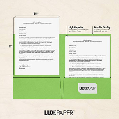 LUXPaper 9" x 12" Presentation Folders | Two Pocket | Limelight Green | 100lb. Cover | 10 Qty - color: Limelight