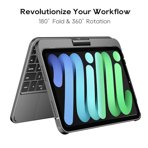 edaiser Swivel Keyboard Case iPad mini 7th A17 Pro & 6th Generation Gray | 360 Degree Rotatable Protective Cover | Compact Bluetooth Keyboard | Trackpad | RGB Backlit | Flexible Use for Kids/Students - color: Space Gray, size: iPad Mini (7th-6th)