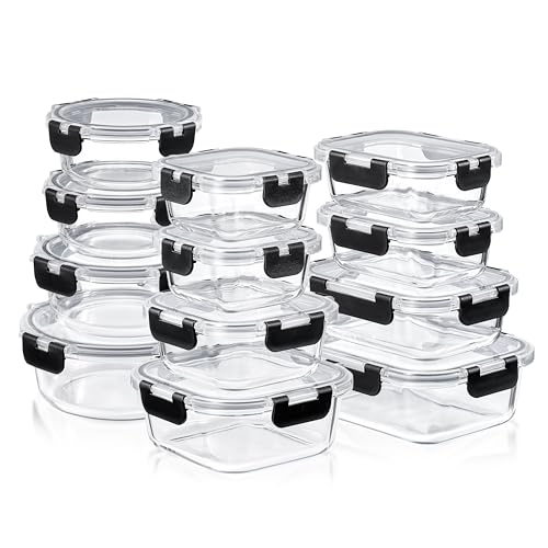 Sorbus Glass Meal Prep Containers, Dishwasher and Oven Safe Reusable Meal Prep Containers, Freezer Safe Glass Food Storage Containers with Airtight Lids - size: 12 Pack Set