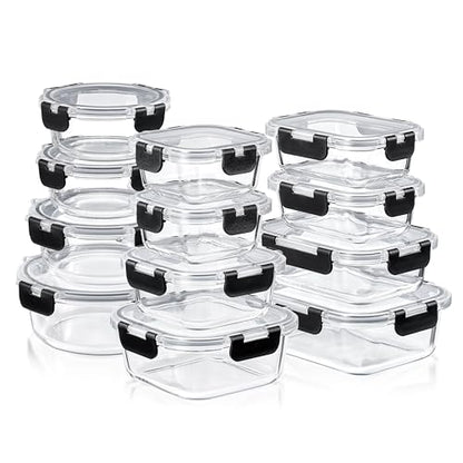 Sorbus Glass Meal Prep Containers, Dishwasher and Oven Safe Reusable Meal Prep Containers, Freezer Safe Glass Food Storage Containers with Airtight Lids - size: 12 Pack Set