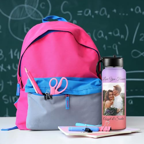 D-Story Personalized Insulated Water Bottle with Straw 18Oz Text Name Custom Picture Stainless Steel Sports Water Bottles for Kids Women Men Customized Double Wall Vacuum Cup Birthday Gifts - color: Design 24