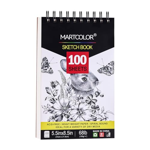 MARTCOLOR 5.5X8.5” Premium Sketch Book, 100 Sheets(68 lb/100gsm) Sketchbook | Spiral Bound, Acid-Free Drawing Paper, Artist Sketch Pad for Beginners & Pro Artists, Perfect for Most Dry Media