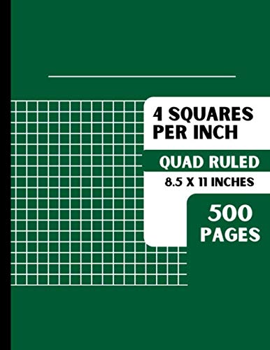 4 Squares Per Inch: 500 Pages | Extra Large Graph Notebook 4x4 Graph Ruled Composition for Math, Science, Accounting | Large 8.5 x 11 Inches | Green