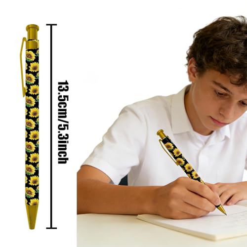 Ballpoint Pen 4Pcs Click Black Ink Metal Retractable 1.0 mm Medium Ballpoint Pens Quick Dry for Office School (Sunflowes) - color: Sunflowes