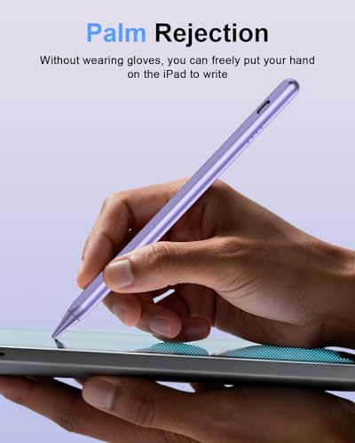 Stylus Pen for iPad (2018-2026), Fast Charge for iPad Pencil with Palm Rejection, Active Pen Compatible with Apple iPad A16 11/10/9/8/7/6, iPad Pro M5/M4/11/12.9", Mini 5/6, Air 3/4/5/M2/M3 (Purple) - color: A19D-Purple