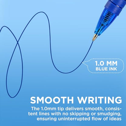 deli Pens Bulk,50 Pack Ballpoint Pens Blue Ink 1.0MM Medium Point | Smooth Writing Retractable Pen with Soft Grip, No Bleed, Fast Dry for Office School Home Use - color: Blue, size: 50 PCS