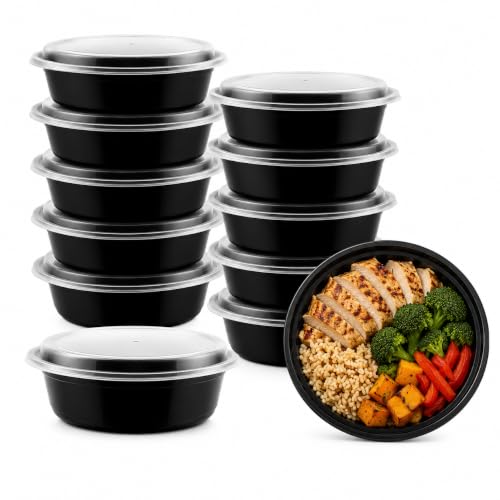 50 Pack Meal Prep Containers Reusable with Lids, Sturdy Leakproof Food Safe, Microwave Freezer Dishwasher Safe, To Go Take Out lunch Plastic Bento Food Storage Pans, BPA Free - Black (48 oz) - size: 48 oz