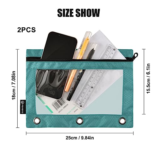 Dark Teal Pencil Pouch for 3 Ring Binder Pencil Pouches with Zippers Clear Window Binder Pockets Pencil Bags for Office Daily Work 2 Packs - color: Dark Teal