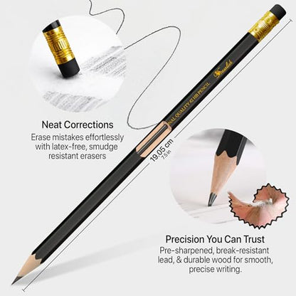 Drawlish Pre Sharpened Pencils #2, Wood-Cased Lead Pencils for Kids, 42 Count, Black HB, Eraser Top, School & Art Use