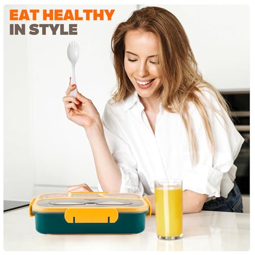 EASYFUN Bento Box Adult, Lunch Box, 4-Compartment Lunch Containers, Drop-Proof, Dishwasher Safe & Made with BPA-Free Materials (Dark blue) - color: Dark Blue