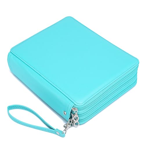 YOUNGCOL Deluxe PU Leather Colored Pencil Case - 120 Slots Pencil Holder with Handle Strap Large Capacity Pencil Organizer - color: Green, size: 120 Slots