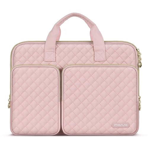 MOSISO 360 Protective Laptop Case 14 inch, 14 inch Laptop Sleeve Compatible with HP Lenovo Dell ASUS Acer, HP Stream, Dell Latitude, Square Quilted Bag Cover with 2 Pockets&Handle&Belt, Chalk Pink - color: Chalk Pink, size: 14 inch