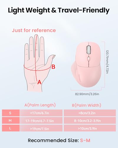 TECKNET Wireless Mouse Bluetooth 5.0/3.0 & 2.4G Rechargeable, Silent Clicks, Adjustable 4800 DPI, 6 Buttons, Ergonomic Design, Bluetooth Mouse for Laptop, Computer, ipad - Pink - color: Pink