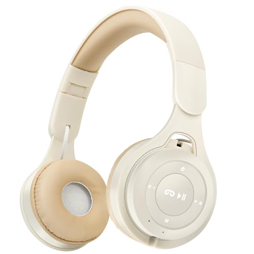 Kids Bluetooth Headphones, Over Ear Children's Wireless Bluetooth 5.3 Headsets, Built-in Mic, Comfortable Wear & HD Sound, Kids Headphones for Boys Girls School Travel iPad Tablet (Beige) - color: Beige