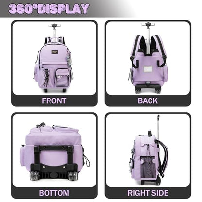 Rolling Backpack for School Glitter Backpack with Wheels Backpacks with Lunch Box Set Backpacks for Teens Girls Boys 3 in 1 Travel Schoolbag with Wheels Bookbag for School Supplies - color: Purple2