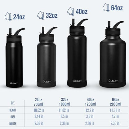 OLDLEY 40 oz Insulated Water Bottle With Straw, Stainless Steel Sports Water Cup Flask with 3 Lids(Straw, Spout and Handle Lid) Double Walled Travel Thermal Canteen Mug,Lavender Mist - color: Lavender Mist, size: 40 Ounces
