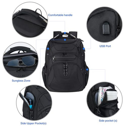 KROSER TSA Friendly Travel Laptop Backpack 18.4 inch XXXL Gaming Backpack Water-Repellent College Daypack Business Backpack with RFID Pockets & USB Port for Men/Women-Black | TSA Friendly