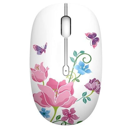 TENMOS M101 Wireless Mouse Cute Silent Computer Mice with USB Receiver, 2.4G Optical Wireless Travel Mouse 1600 DPI for Laptop, Notebook, PC, Computer (Butterfly) - color: butterfly