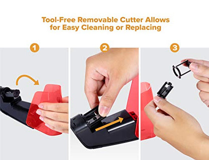 Bostitch Office Battery Powered Pencil Sharpener, Portable, Hinged Tray, Colored Pencil Compatible, Fits In Backpack & Most Pencil Cases, Red