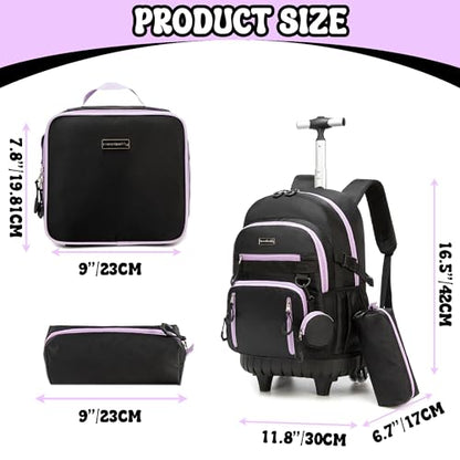 Meetbelify Rolling Backpack for Girls Boys Backpacks with Wheels Kids Carry on Luggage for Girls Boys - color: Girl Black Purple