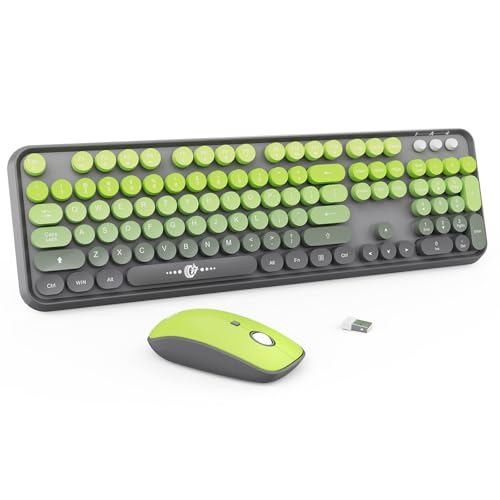 Wireless Keyboard and Mouse Combo | Cute Colorful Keyboard and Mouse with 2.4GHz Cordless Retro Typewriter Keyboard | Auto-Sleep | USB Receiver for Windows PC/Laptop - Grey Green Gradient - color: 104Keys Grey Green Gradient