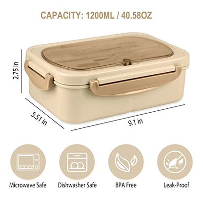 Bento Box for Adult, 1200 ML Lunch Containers, LeakProof Lunch Box with Utensils, BPA Free, 3 Compartment Bento Box Microwave Safe, Khaki - color: Khaki