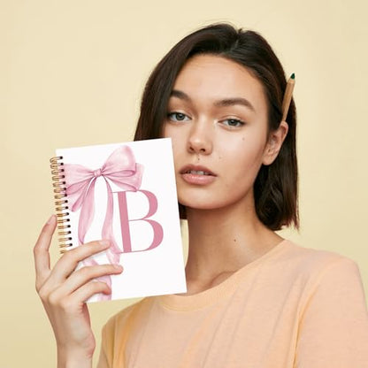 JXREQ Coquette Pink Bow Personalized Notebook, Initial Letter B Monogram Journal, Preppy Girly Ribbon Bow Journal, Monogrammed Gifts for Women, Aesthetic Spiral Notebook 5.5x8.3 - color: Bpink