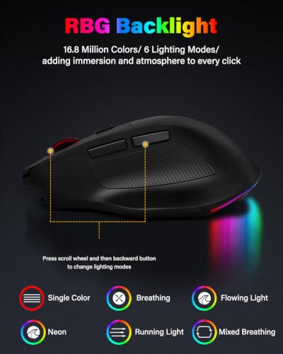 E-YOOSO X54 Rechargeable Ergonomic Wireless Bluetooth Wired Mouse,1000mAH Big Battery,12800 DPI,M/Large Hand,Quiet Clicks,RGB Lights,Mice for Laptop/Computer/PC/MacBook/Chromebook/Office/Gaming