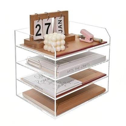 Paper Tray Organizer for Desk, 4 Tier Acrylic Desk Organizers and Accessories, One-Piece Integrated A4 Paper Organizer with Handles, Crystal-Clear Letter Tray & Office File Holder, Books Notes - size: 4-Tier-Horizontal