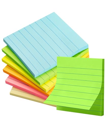 Mr. Pen- Lined Sticky Notes, 3" x 3", 6 Pads, 45 Sheets/Pad | Sticky Notes with Lines, Ruled Post Stickies, Memo Pads, Self-Stick Note Pad for Office, School, Home, Study & Organization - color: Pastel, size: 3 x 3 inches, 6 Pads