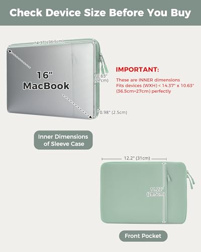 ProCase Laptop Sleeve 16" for MacBook Pro 16 Inch M5/M4/M3/M2/M1 | Slim Travel Sleeve with Soft Plush Lining & Large Front Pocket, Water-Resistant, Also Fit 15.6-16" HP Dell Lenovo ASUS Acer - color: Willow Green, size: 16-inch