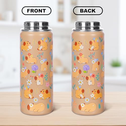 Capybara Water Bottle with Straw - 510ml/18oz Cute Stainless Steel Water Bottles,Capybara Cup Insulated and Cold-keeping,Bpa-free Water Bottle,Capybara Stuff Gifts for Boys Girls Outdoor Sports - size: 18 Ounces