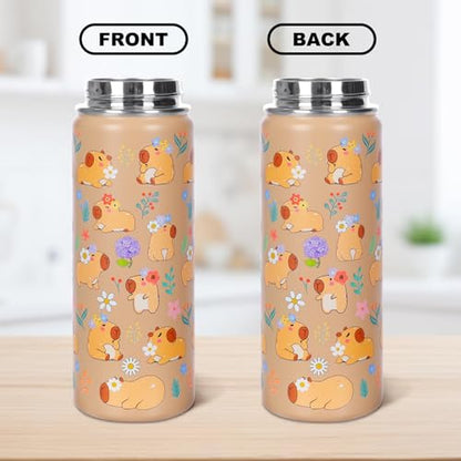 Capybara Water Bottle with Straw - 510ml/18oz Cute Stainless Steel Water Bottles,Capybara Cup Insulated and Cold-keeping,Bpa-free Water Bottle,Capybara Stuff Gifts for Boys Girls Outdoor Sports - size: 18 Ounces