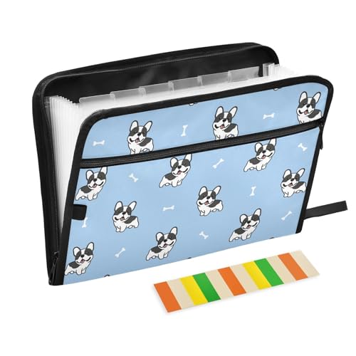 Cute French Bulldog Puppy File Folders,Plastic Folders with 13 Pockets,Expandable File Folder for Documents School Students Office,Aesthetic Folder with Labels A4 Letter Size - color: Multicolor 17