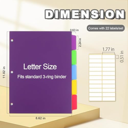 Colorful Binder Dividers with Tabs,Plastic Index with 5-Tabs,for 3 Ring Binder,6 Sets - style: 6 SETS 5 TAB