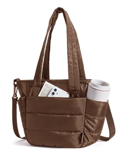 BAGSMART Lunch Bag Women Small Insulated Tote with Lunch Compartment Quilted Lightweight Puffy Tote Bag for Work, Travel, Outdoor, Coffee Brown - color: Coffee Brown