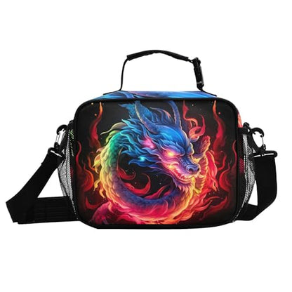 Blue Flame Dragon Kids Lunch Box Insulated Lunch Bags Cooler Tote Bag with Removable Shoulder Strap for Boy Girl Student 20847438 - color: Rainbow Flame Dragon