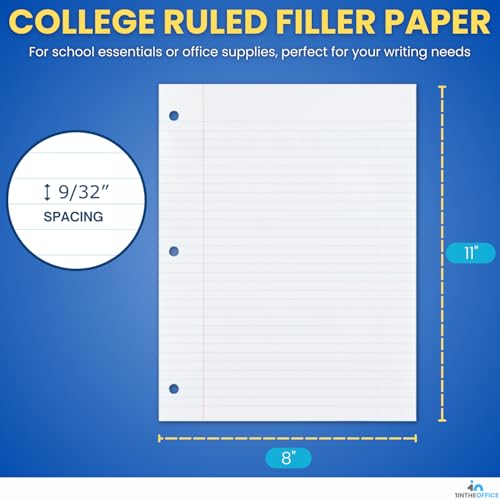 1InTheOffice Loose Leaf Paper College Ruled, Filler Paper, Notebook Paper College Ruled, 8" x 11", 3-Hole Punched, 400 Sheets