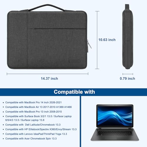 MOSISO Laptop Case 13.3 inch, 13.3 inch Laptop Sleeve with Handle | Compatible with MacBook Air/Pro 13/Pro 14, HP Dell ASUS Lenovo, Polyester Multifunctional Computer Bag, Charcoal Gray - color: Charcoal Gray, size: 13.3 inch