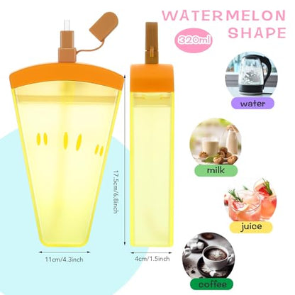 Patelai 8 Pcs 10.8oz Cute Water Bottles with Straw Kawaii Ice Cream Cups Leak Proof Drinking Bottles with Adjustable Shoulder Strap for Sports Travel Camping (Watermelon) - style: Watermelon