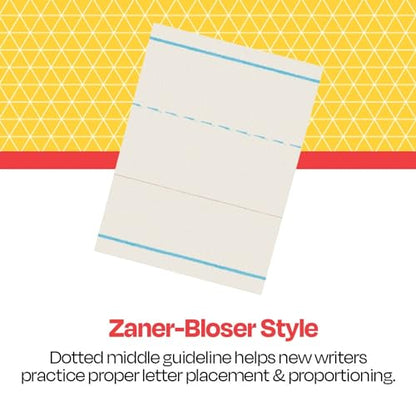 School Smart Zaner-Bloser Writing Paper, Handwriting Practice Lined Paper, Grade K Learning, 1-1/8 Inch Rule, 10-1/2 x 8 Inches, 500 Sheets (Pack of 10) - size: 10.5" x 8" (Pack of 10), style: 1-1/8 Inch Ruled