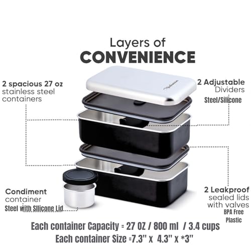Modaniam Leak Proof Stainless Steel Bento Box, Stainless Steel Lunch Box For Adults, Metal Bento Box, Japanese Lunch Container, Large With Compartment, Korean Bentobox, Non Toxic, Microwave Safe