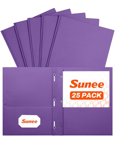 SUNEE 2 Pocket Folders with Prongs (25 Pack, Purple), Paper Folders with 2 Pockets and 3 Prongs Fit Letter Size Paper, Folders with Prongs for School Office Home Business - color: Purple