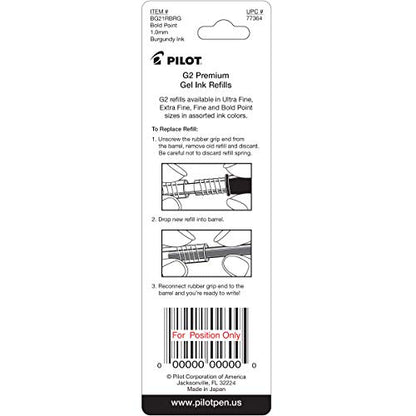 Pilot, G2 Gel Ink Refills, Bold Point 1 mm, Burgundy, Pack of 2